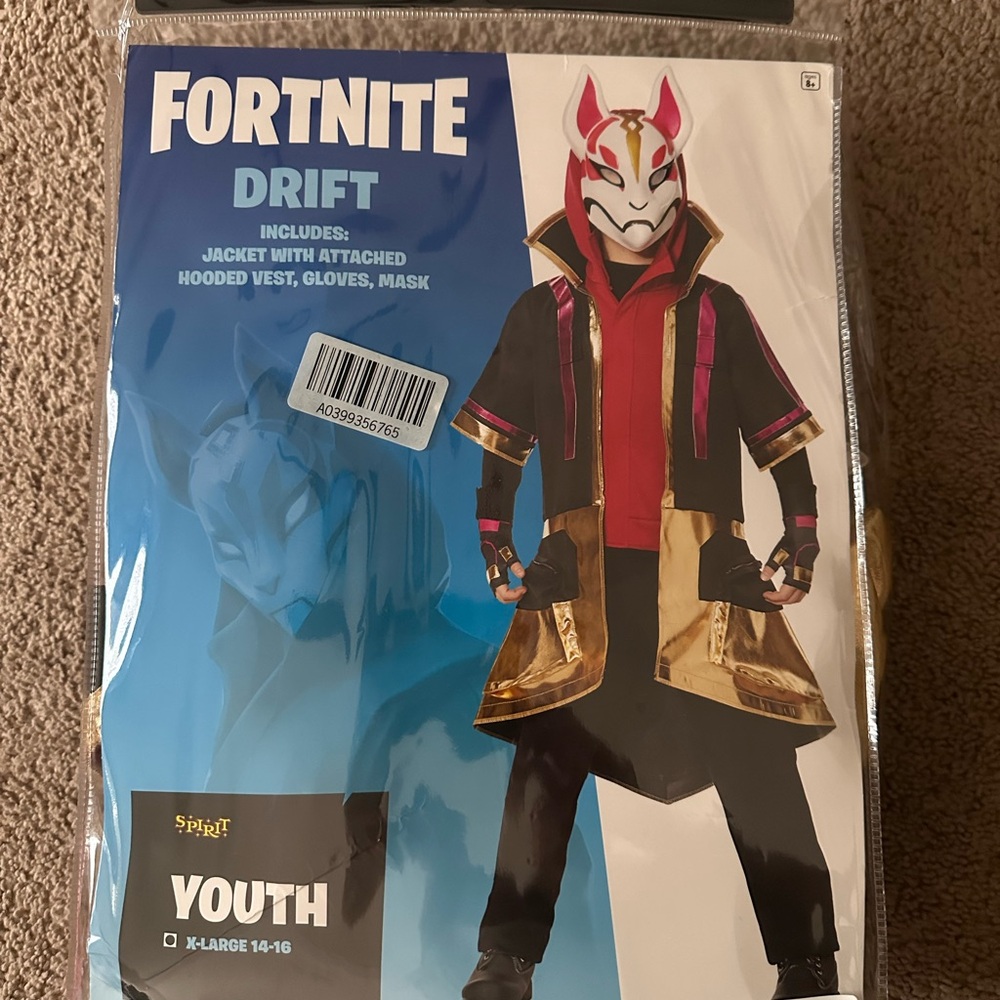 Spirit Fortnite Drift Youth Costume with Black and Gold Details